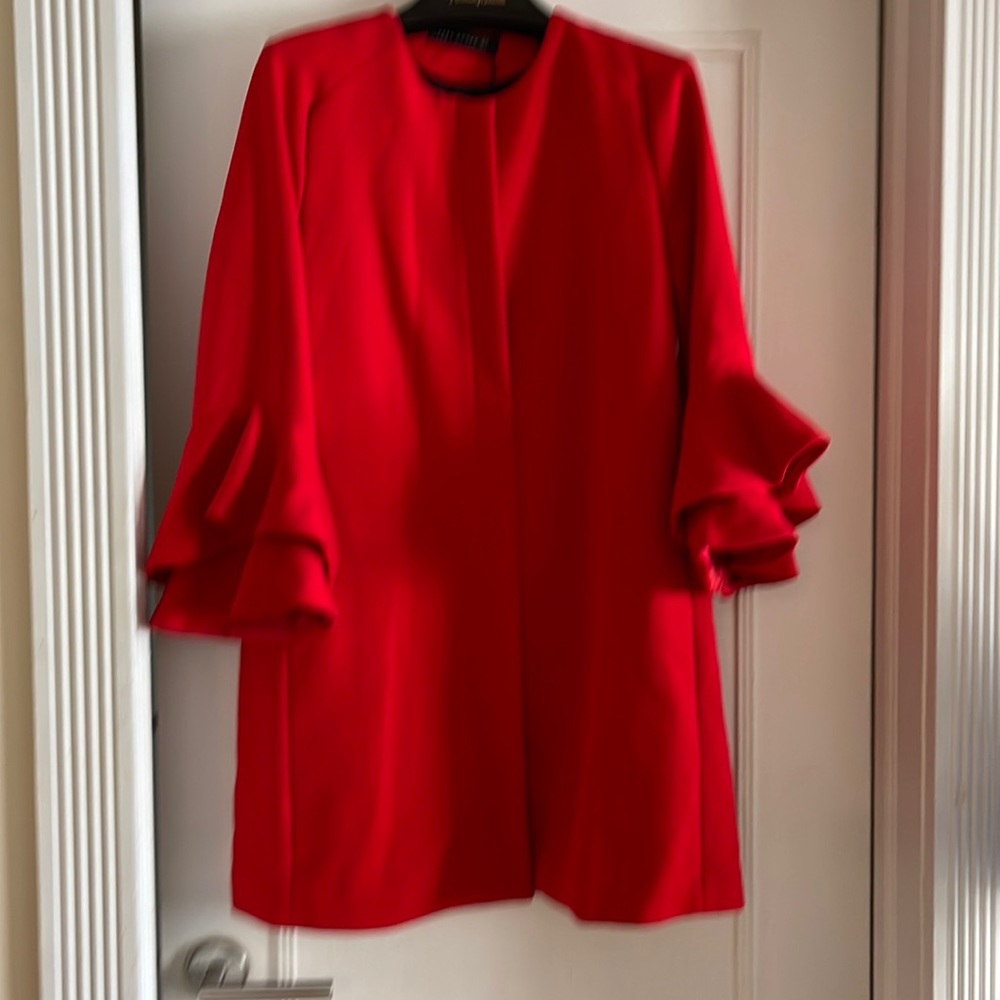 Zara Red Ruffle Sleeve Coat